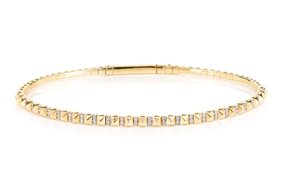 Pointed Square Diamond Flex Bangle Bracelet 14k Solid Gold 0.19ctw
