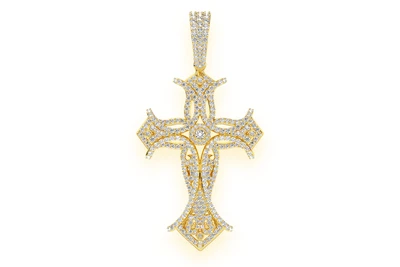 Filigree Bezel Cross Diamond Pendant 14k Solid Gold 3.00ctw