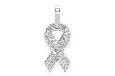 Awareness Ribbon Diamond Pendant 14k Solid Gold 0.25ctw