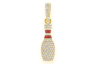 Bowling Pin Ruby & Diamond Pendant 14k Solid Gold 0.50ctw