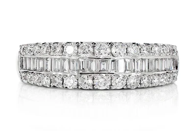 One Row Graduated Border Baguette & Round Diamond Band Ring 14k Solid Gold 1.00ctw