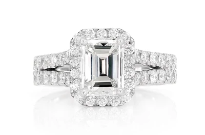 Sphinx - Emerald Halo Split Shank Diamond Ring 14k Solid Gold 3.50ctw