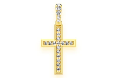 Angled Cross Diamond Pendant 14k Solid Gold 0.33ctw