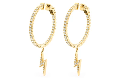 Inside-Out Dangling Lightning Bolt Hoop Diamond Earrings 14k Solid Gold 2.00ctw