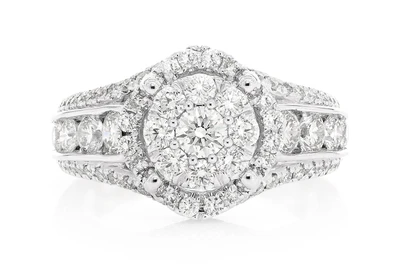  2.00ctw - Mosaic Round Halo 3 Row Band - Diamond Engagement Ring - All Natural