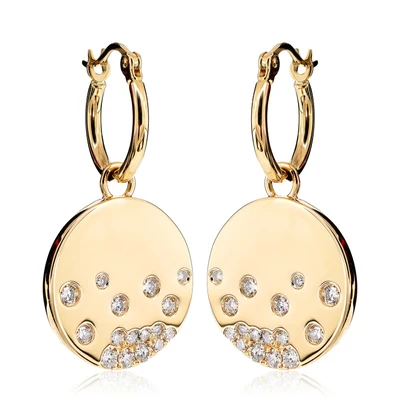 Detachable Scattered Gypsy Set Diamond Dangle Hoop Earrings 14k Solid Gold 0.40ctw