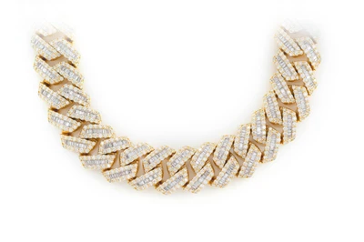 17MM Raised Baguette Miami Cuban Link Diamond Necklace 14k Solid Gold 53.65ctw