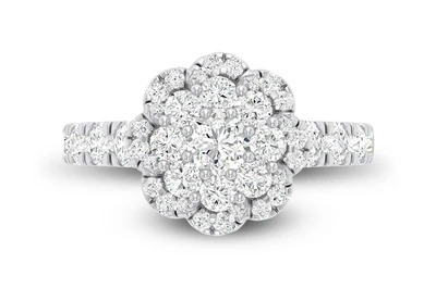 2.00ctw - Round Cluster Floral - Diamond Engagement Ring - All Natural