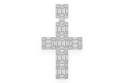  Baguette Cross Diamond Pendant 14k Solid Gold 1.80ctw