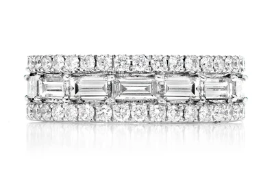 Eternity Round And Baguette Border Diamond Band Ring 14k Solid Gold 3.45ctw