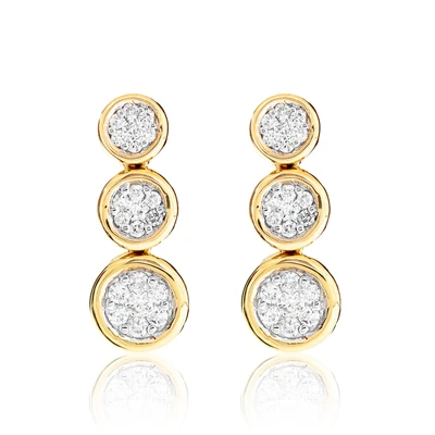 Graduated Cluster Diamond Bezel Dangle Earrings 14k Solid Gold 0.40ctw
