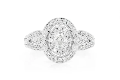 0.75ctw - Oval Double Halo Millgrain - Diamond Engagement Ring - All Natural