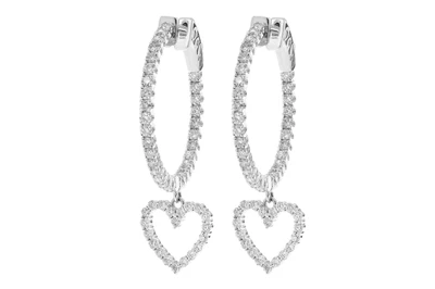 Open Heart Dangling Diamond Hoop Earrings 14k   