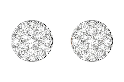 Diamond Disc Cluster Stud Earrings 14k Solid Gold 0.40ctw