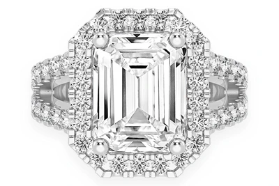 Sphinx - 3.00ct Emerald Solitaire - Two Row Split - Diamond Engagement Ring - All Natural Vs Diamonds