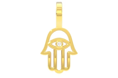 Open Hamsa Diamond Pendant 14k Solid Gold 0.02ctw
