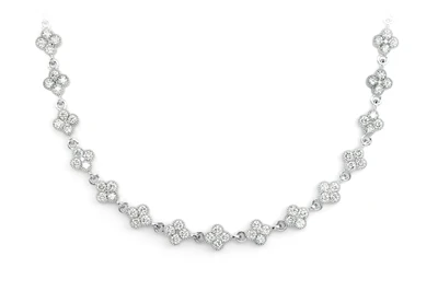 Four Clover Diamond Milgrain Link Station Necklace 14k Solid Gold 5.50ctw