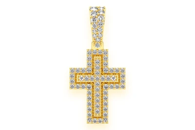 Border Angled Cross Diamond Pendant 14k Solid Gold 0.35ctw