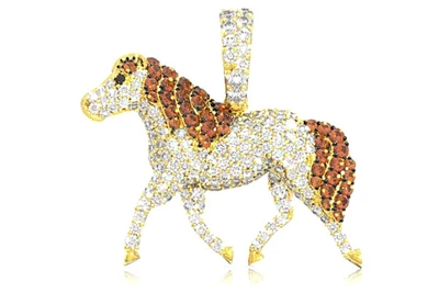 Horse Diamond Pendant 14k Solid Gold 0.90ctw