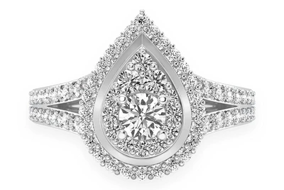 1.00ctw Round With Pear Double Halo Accent- Diamond Engagement Ring - All Natural