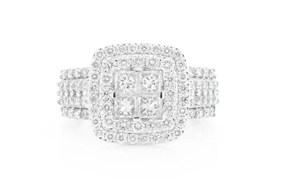 2.00ctw - Double Halo Princess Quad - Diamond Engagement Ring - All Natural