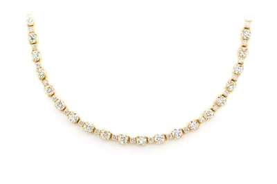 Alternating Small And Large Round Diamond Tennis Necklace Solid Gold 10.15ctw