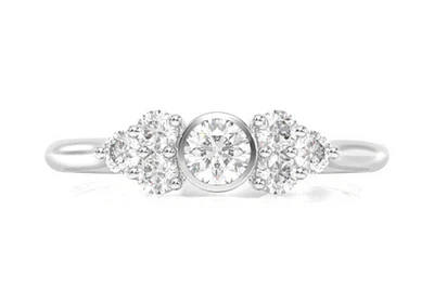 Round Bezel Triangle Accent Ring 14k   