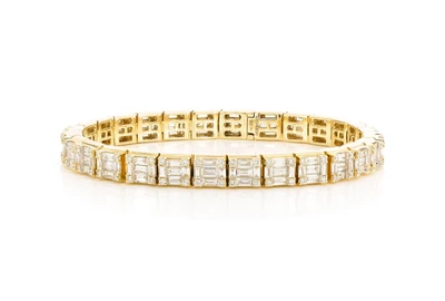 Baguette & Round Link Diamond Bracelet 14k Solid Gold 9.25ctw