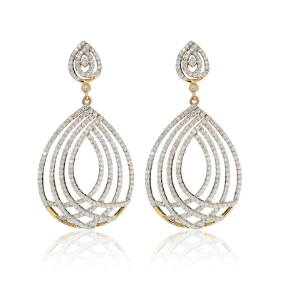Dangling Open Tear Drop Diamond Earring 14k Solid Gold 1.75ctw