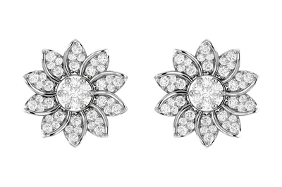 Sunflower Diamond Stud Earrings 14k Solid Gold 0.30ctw