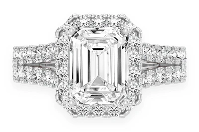 Sphinx - 2.00ct Emerald Cut Solitaire - Halo Split Shank - Diamond Engagement Ring - All Natural Vs Diamonds