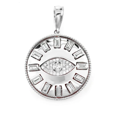Evil Eye Baguette Medallion Pendant 14k   