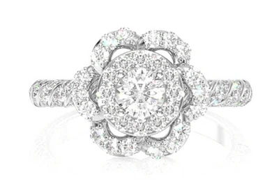 Flower Halo Twist Diamond Ring 14k   