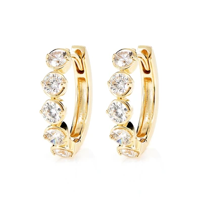 Diamond Huggie Bezel Hoop Earrings 14k Solid Gold 1.10ctw