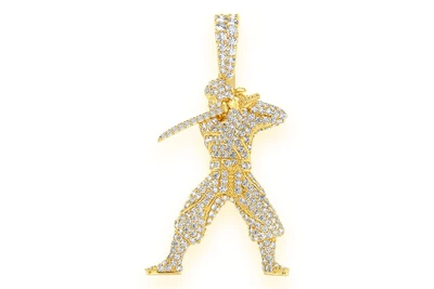 Ninja Full Body Diamond Pendant 14k Solid Gold 2.00ctw