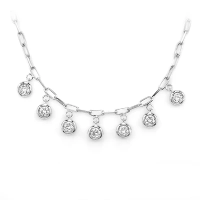 Seven Station Round Bezel Diamond Station Necklace 14k Solid Gold 0.50ctw