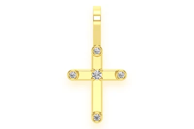 5 Diamond Cross Pendant 14k Solid Gold 0.05ctw