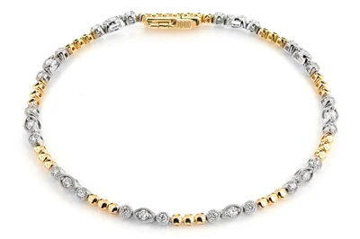 Oval And Round Diamond Bead Bezel Link Bracelet 14k Solid Gold 0.66ctw