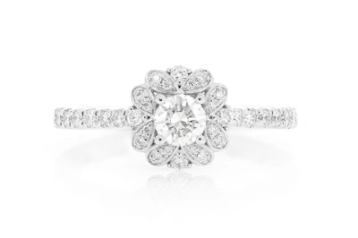 0.75ctw - Round Floral Halo - Diamond Engagement Ring - All Natural