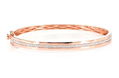 One Row Channel Setdiamond Bangle Bracelet 14k Solid Gold 0.90ctw