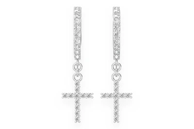 Mini Dangling Cross Huggie Hoop Earrings 14k   0.2ctw