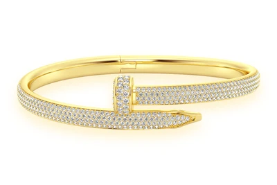 Large Nail Diamond Bangle 14k Solid Gold 3.25ctw