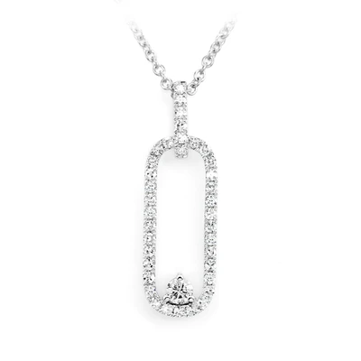 Open Oval Abstract Diamond Pendant Necklace 14k Solid Gold 0.35ctw