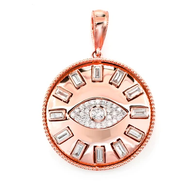 Evil Eye Baguette Diamond Medallion Pendant 14k Solid Gold 0.80ctw 