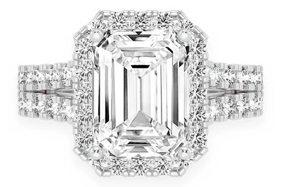 Sphinx - 3.00ct Emerald Solitaire - Split Shank Halo - Diamond Engagement Ring - All Natural