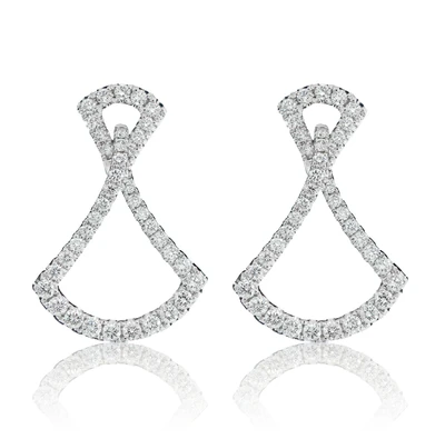 One Row Chevron Diamond Hoop Earrings 14k Solid Gold 1.05ctw