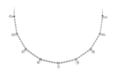 13 Stone Diamond Beaded Station Necklace 14k Solid Gold 0.50ctw 