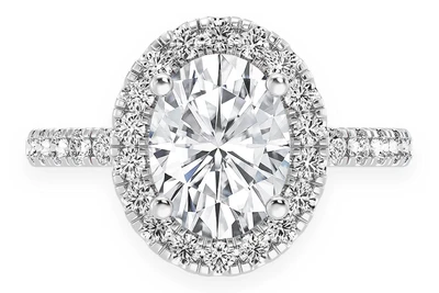 Thav - 1.00ct Oval Solitaire - Scallop Halo One Row - Diamond Engagement Ring - All Natural Vs Diamonds