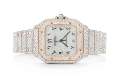 Cartier Santos De Cartier 40MM 18k Yellow Gold & Steel (4072) - 21.50ctw Fully Iced Out