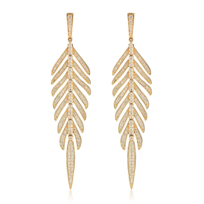 Diamond Dangling Leaf Earrings 14k Solid Gold 1.85ctw